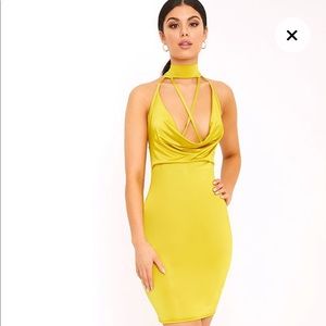 Dark lime cowl neck dress